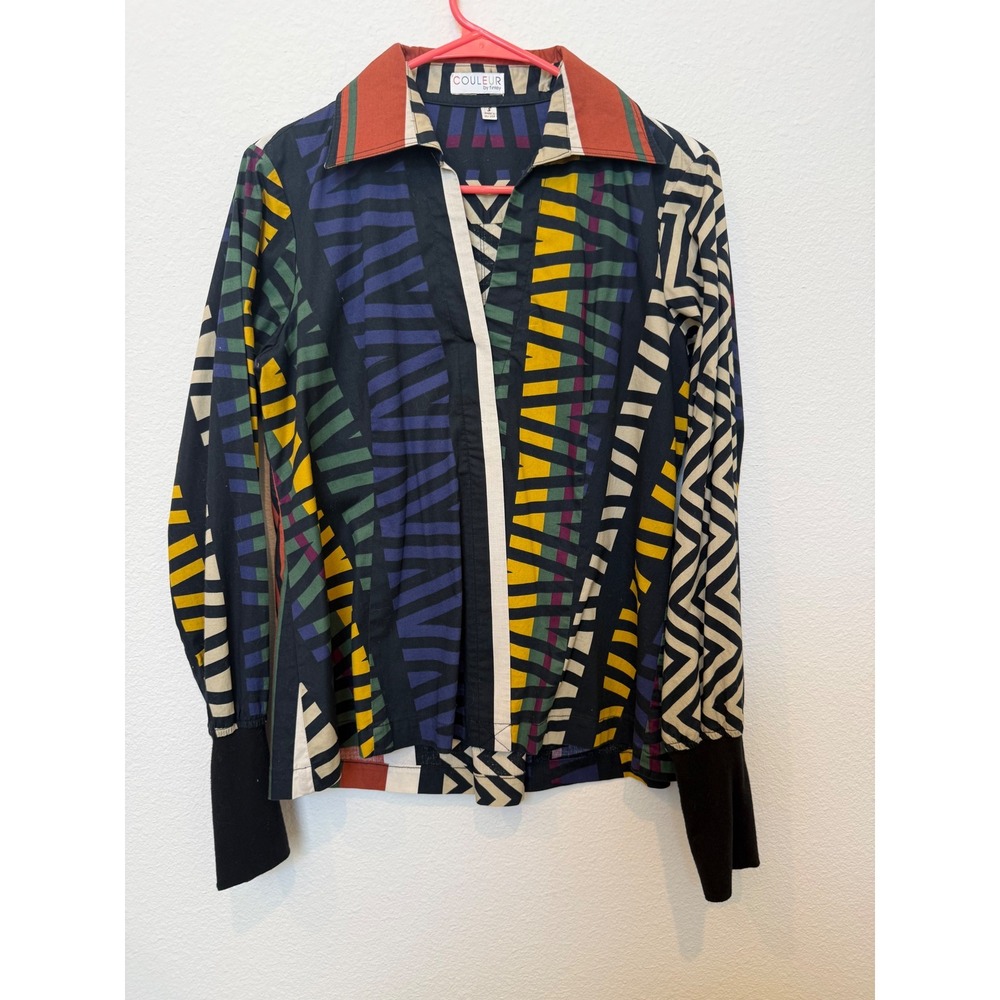 Couleur by Finley‎ Women Tribal Print Swing Shirt Multicolor Cotton Knit Cuff S